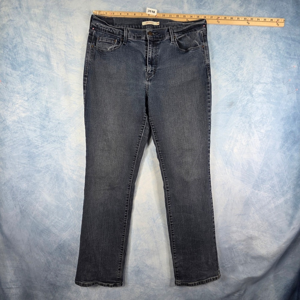 Levis 505 Straight Leg Jeans Womens 14 Dark Wash Denim Mid Rise Blue 15505-0113